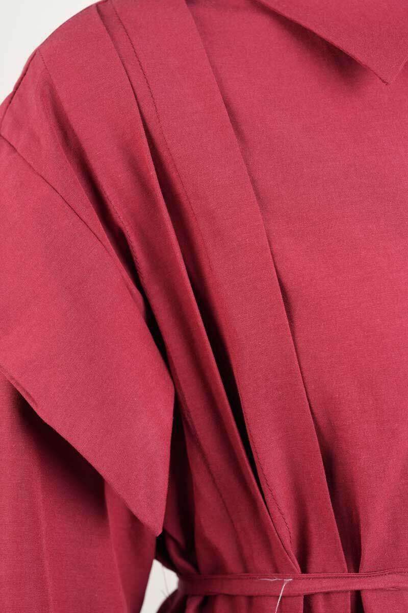 Bayan Yeni Sezon Gömlek Bel Bağcıklı Gömlek Bordo - 4