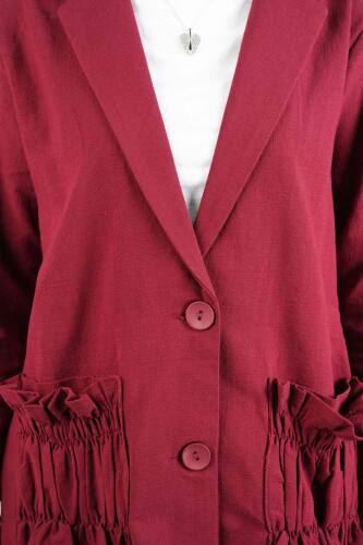 Blazer Takım Cep Büzgülü Ham Keten 2 li Takım Bordo - 4