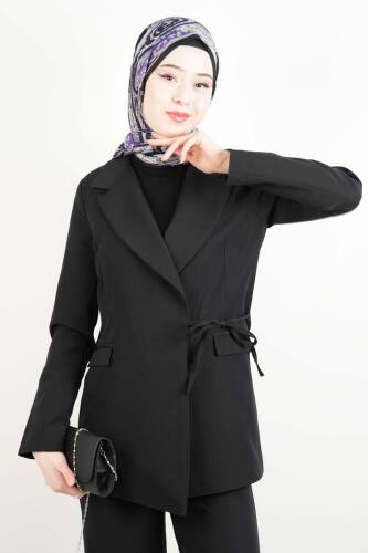 Blazer Takım Yandan Bağlamalı 2 li Takım Siyah - 3