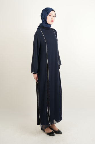 Büyük Beden Abiye Yırtmaç Detaylı 2 li Sandy Şifon Tüllü Abiye Lacivert - 03Kız Kulesi Teks (1)