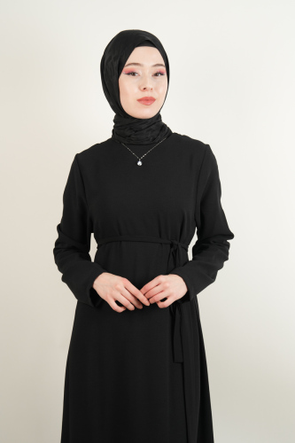 Büyük Beden Krep Elbise Etek Ucu Pilise Dantelli Abiye Siyah - 4