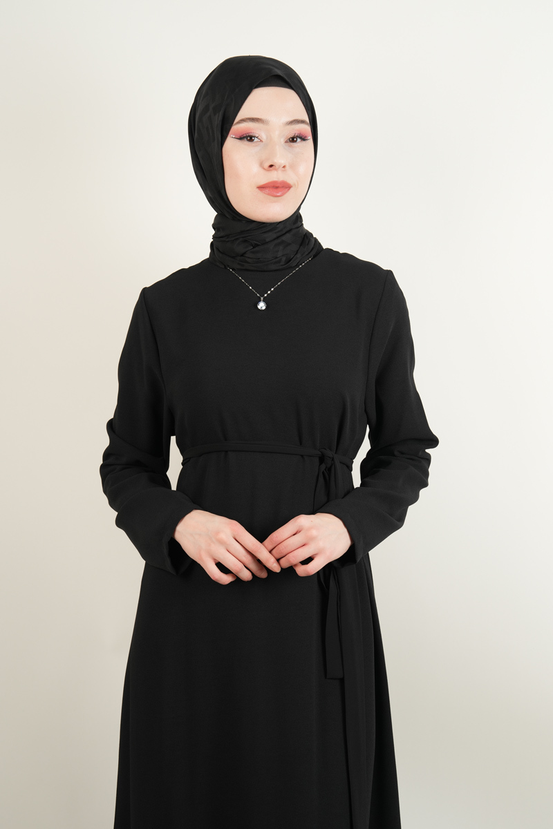 Büyük Beden Krep Elbise Etek Ucu Pilise Dantelli Abiye Siyah - 4