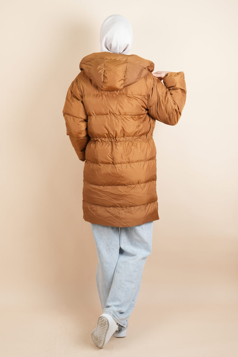 Çift Torba Cep Bel Detaylı Şişme Mont Taba - 3