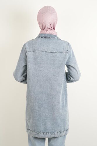 Denim Ceket Ön Taş Detaylı Araboy Ceket Üst Cepli Mavi - 4