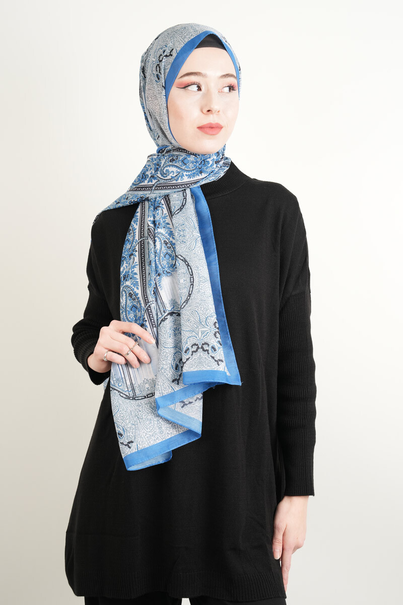 Etnik Desen Şal Mavi - 1