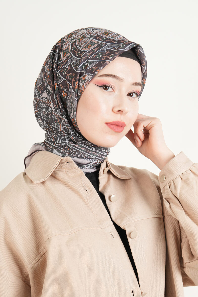 Etnik Desen Soft Eşarp - Açık Vizon - 1