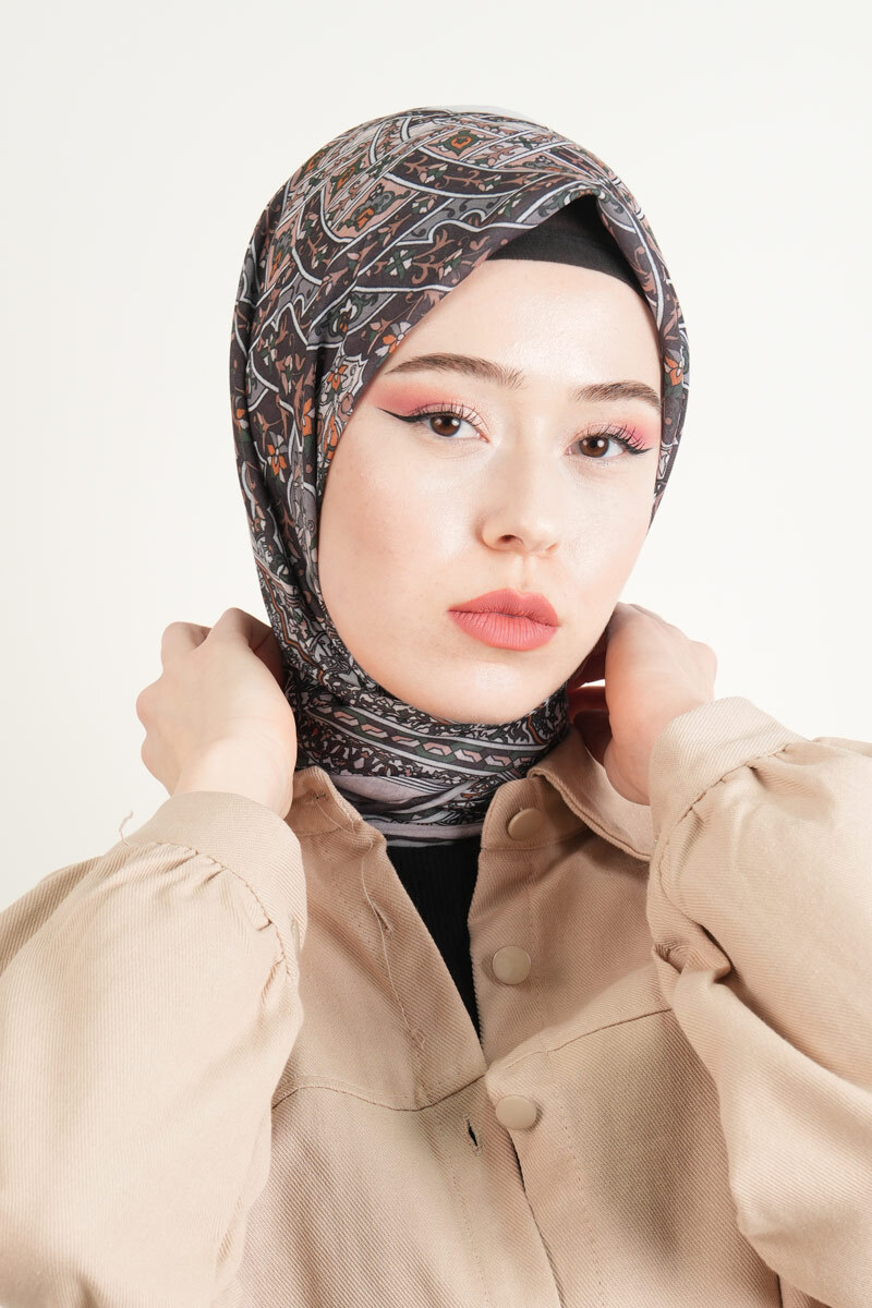 Etnik Desen Soft Eşarp - Açık Vizon - 2