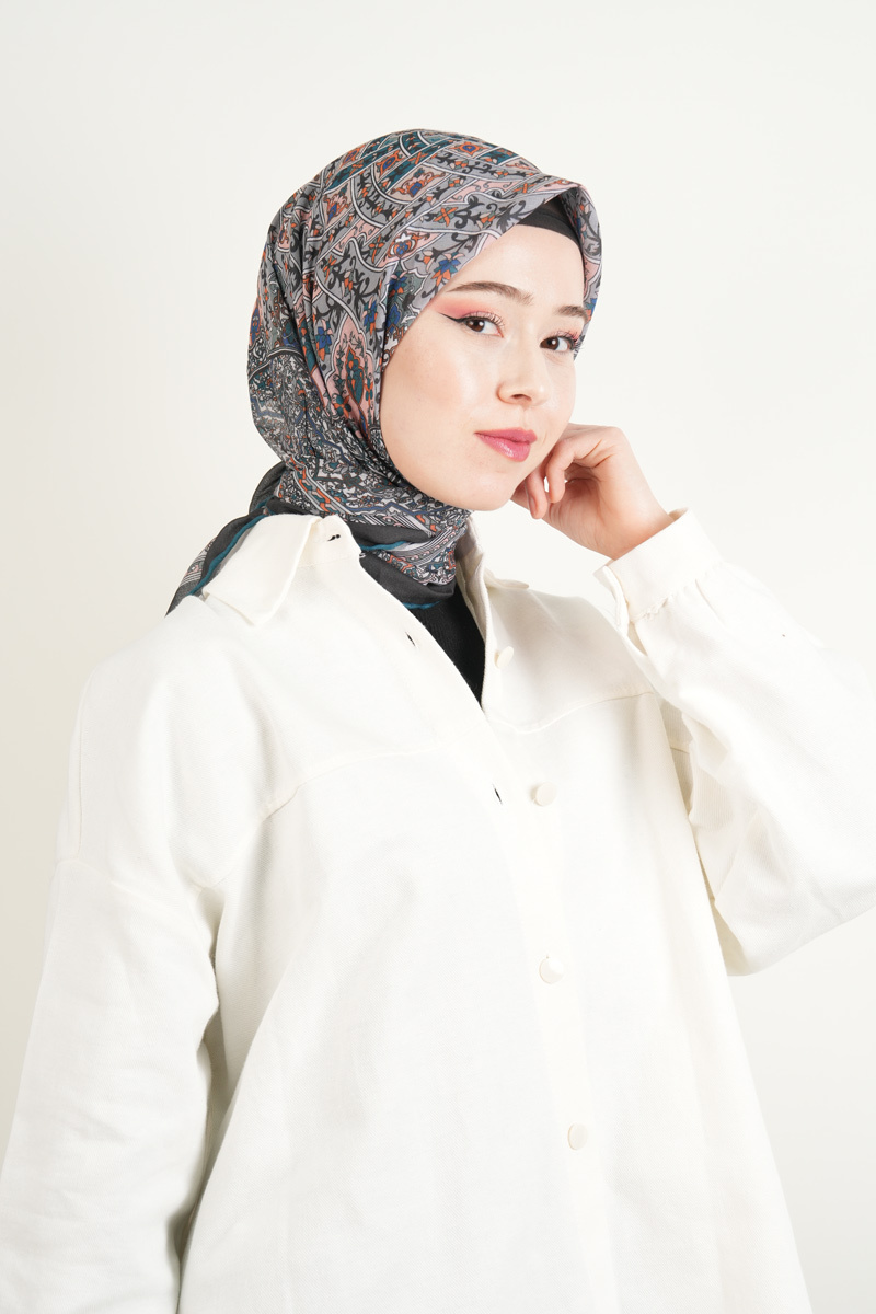 Etnik Desen Soft Eşarp - Gri - 1
