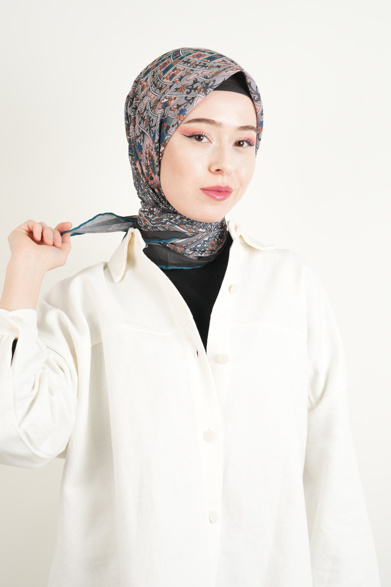 Etnik Desen Soft Eşarp - Gri - 2