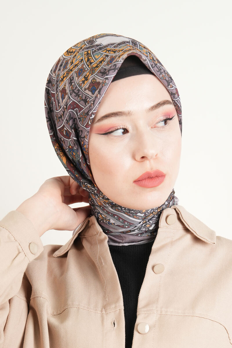Etnik Desen Soft Eşarp - Koyu Vizon - 1