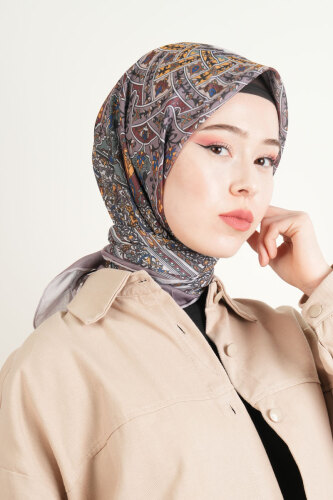 Etnik Desen Soft Eşarp - Koyu Vizon - 03Kız Kulesi Teks (1)