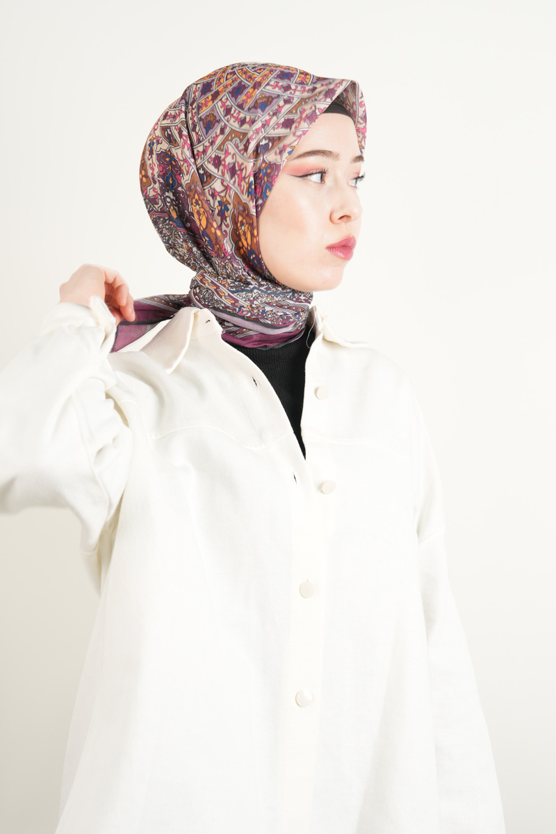 Etnik Desen Soft Eşarp - Mürdüm - 2