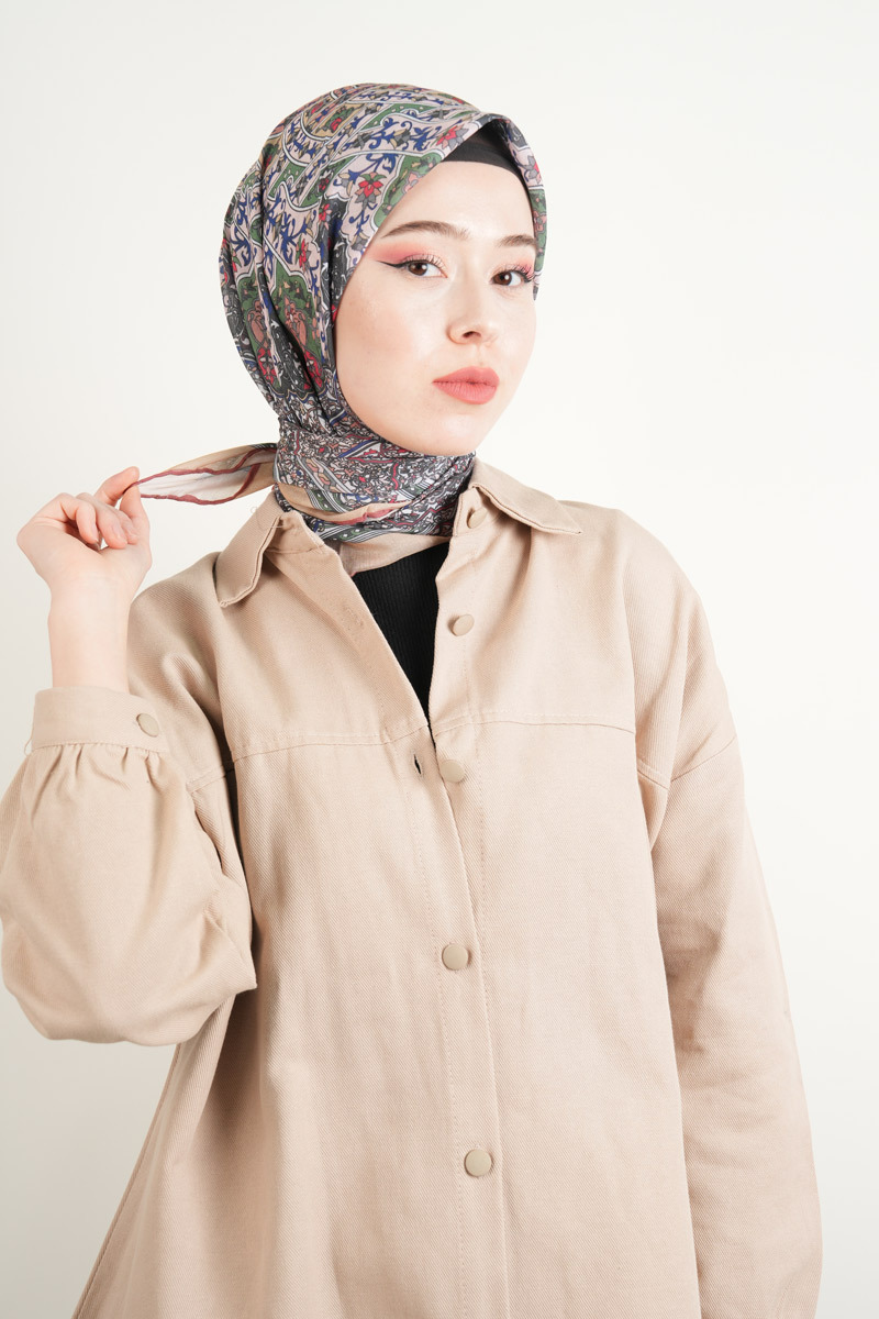 Etnik Desen Soft Eşarp - Petrol Yeşili - 1