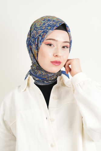 Etnik Desen Soft Eşarp - Saks Mavisi 