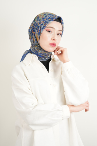 Etnik Desen Soft Eşarp - Saks Mavisi - 03Kız Kulesi Teks (1)