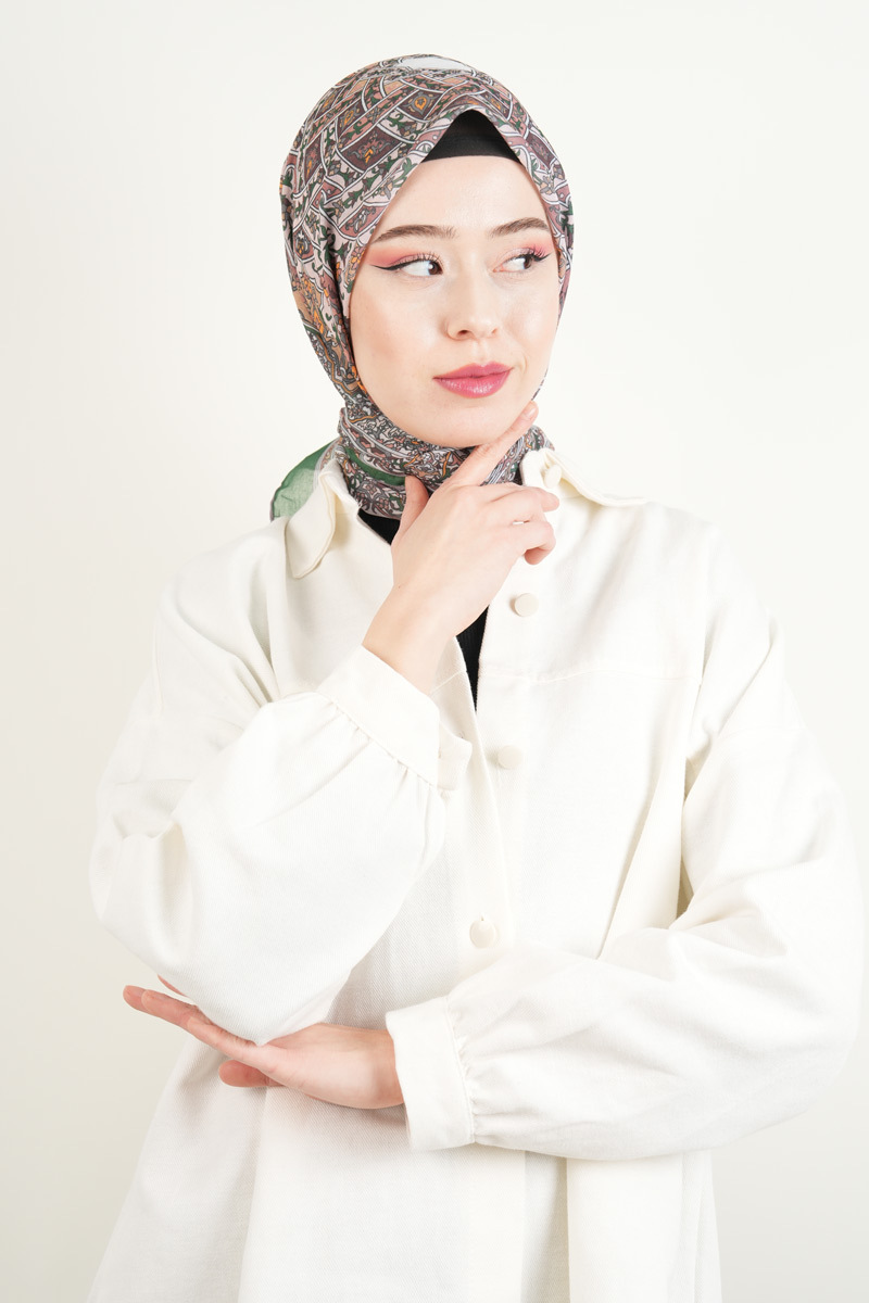 Etnik Desen Soft Eşarp - Yeşil - 1