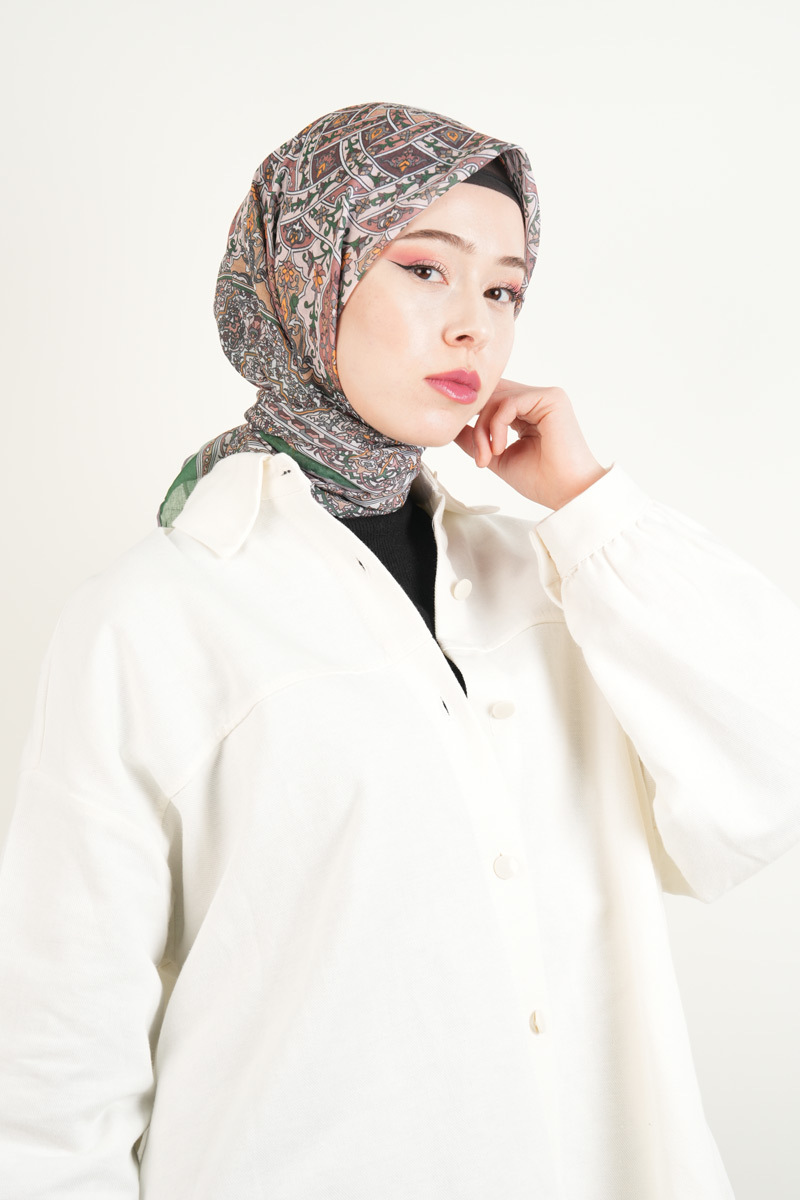 Etnik Desen Soft Eşarp - Yeşil - 2