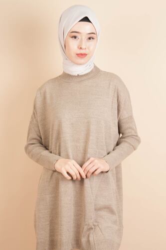 Fitil Kol Yarım Balıkçı Yarasa Kol Kazak Bej - 03Kız Kulesi Teks