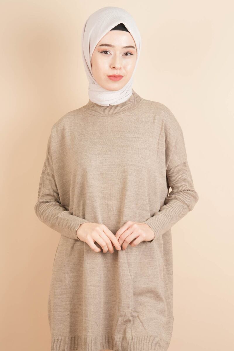 Fitil Kol Yarım Balıkçı Yarasa Kol Kazak Bej - 1