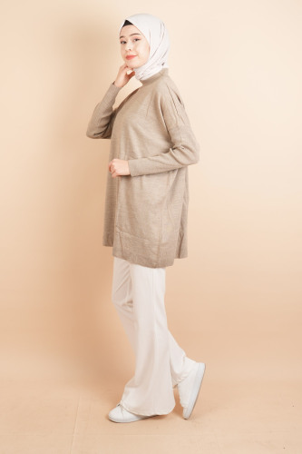 Fitil Kol Yarım Balıkçı Yarasa Kol Kazak Bej - 3