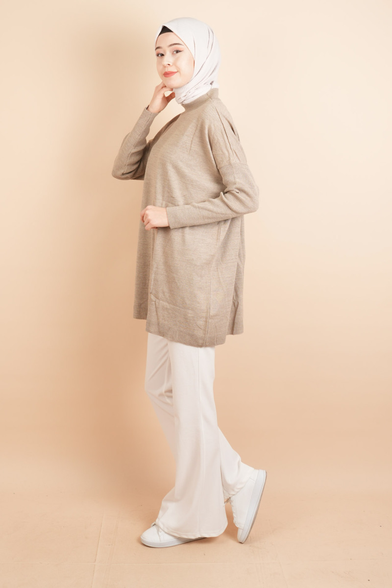 Fitil Kol Yarım Balıkçı Yarasa Kol Kazak Bej - 3