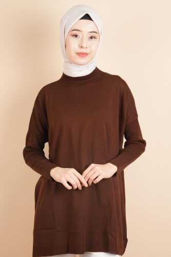 Fitil Kol Yarım Balıkçı Yarasa Kol Kazak Kahverengi - 03Kız Kulesi Teks