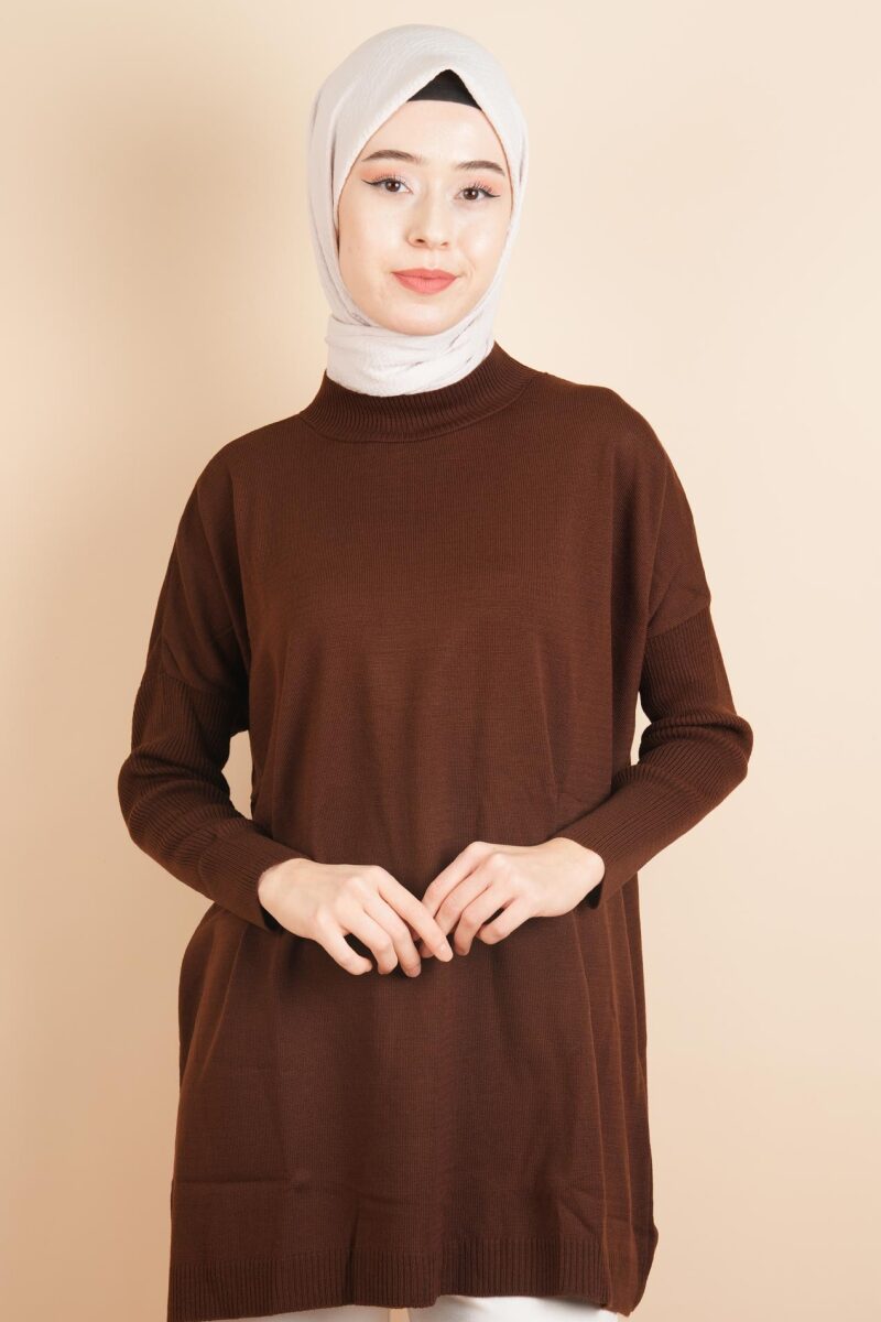 Fitil Kol Yarım Balıkçı Yarasa Kol Kazak Kahverengi - 1