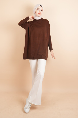 Fitil Kol Yarım Balıkçı Yarasa Kol Kazak Kahverengi - 03Kız Kulesi Teks (1)