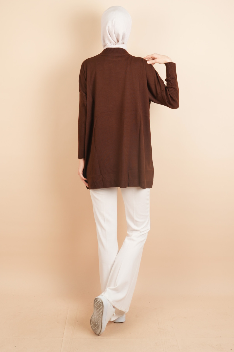 Fitil Kol Yarım Balıkçı Yarasa Kol Kazak Kahverengi - 4