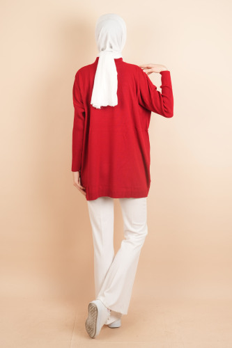 Fitil Kol Yarım Balıkçı Yarasa Kol Kazak Kırmızı - 4