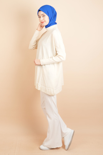 Fitil Kol Yarım Balıkçı Yarasa Kol Kazak Krem - 3