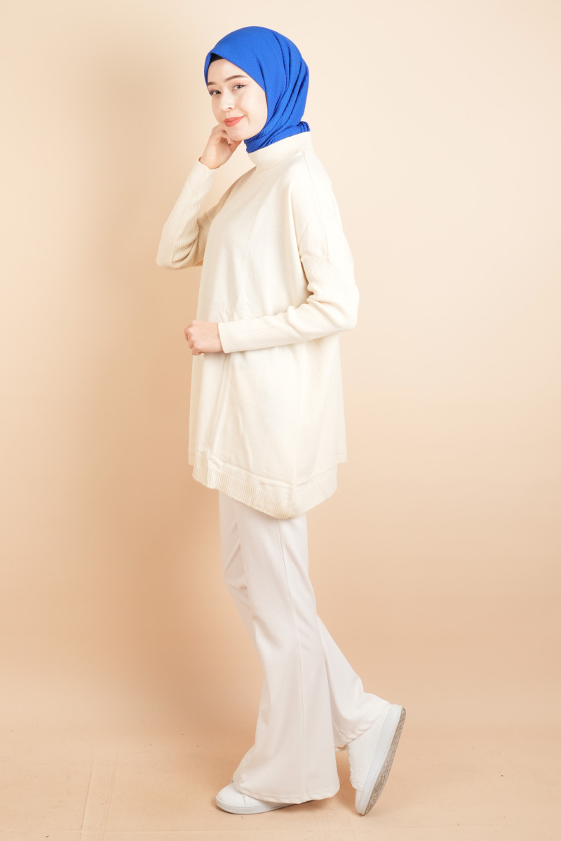 Fitil Kol Yarım Balıkçı Yarasa Kol Kazak Krem - 3