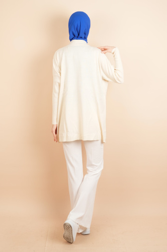 Fitil Kol Yarım Balıkçı Yarasa Kol Kazak Krem - 4