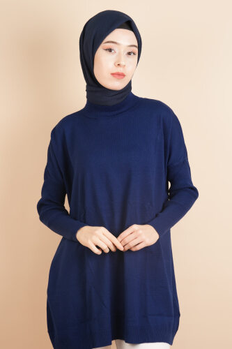 Fitil Kol Yarım Balıkçı Yarasa Kol Kazak Lacivert - 03Kız Kulesi Teks