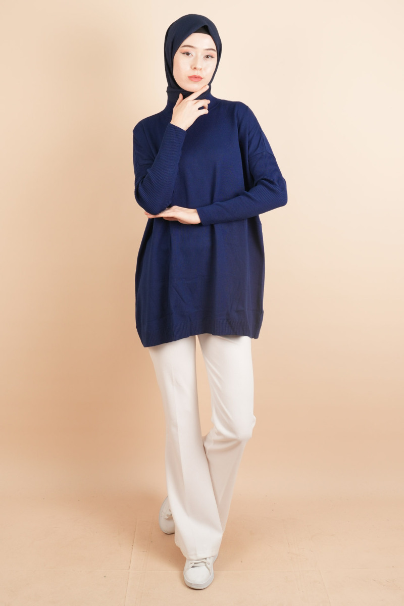 Fitil Kol Yarım Balıkçı Yarasa Kol Kazak Lacivert - 2