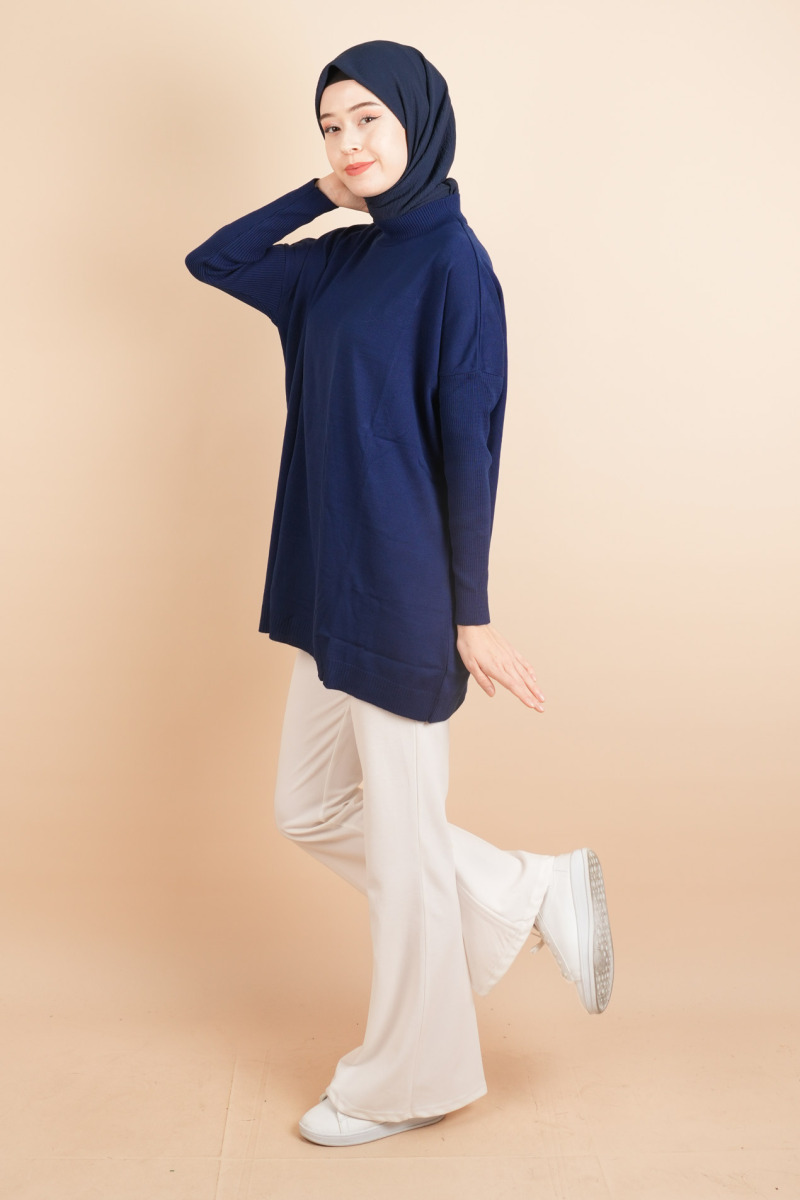 Fitil Kol Yarım Balıkçı Yarasa Kol Kazak Lacivert - 3