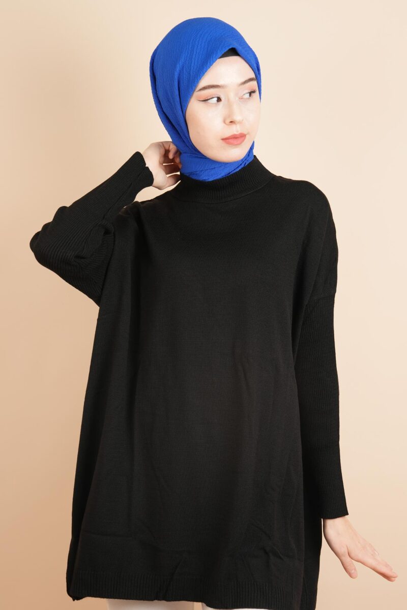 Fitil Kol Yarım Balıkçı Yarasa Kol Kazak Siyah - 1