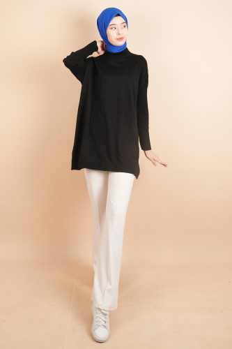 Fitil Kol Yarım Balıkçı Yarasa Kol Kazak Siyah - 03Kız Kulesi Teks (1)