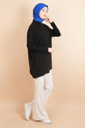 Fitil Kol Yarım Balıkçı Yarasa Kol Kazak Siyah - 3