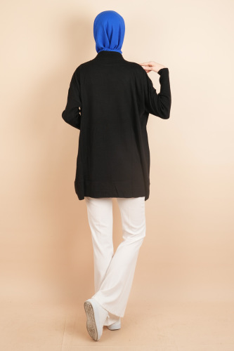 Fitil Kol Yarım Balıkçı Yarasa Kol Kazak Siyah - 4