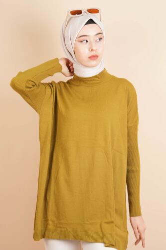 Fitil Kol Yarım Balıkçı Yarasa Kol Kazak Yağ Yeşili - 03Kız Kulesi Teks