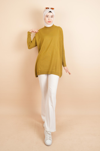 Fitil Kol Yarım Balıkçı Yarasa Kol Kazak Yağ Yeşili - 03Kız Kulesi Teks (1)