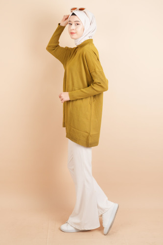 Fitil Kol Yarım Balıkçı Yarasa Kol Kazak Yağ Yeşili - 3