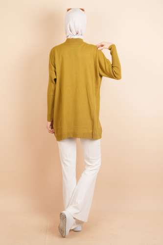 Fitil Kol Yarım Balıkçı Yarasa Kol Kazak Yağ Yeşili - 4