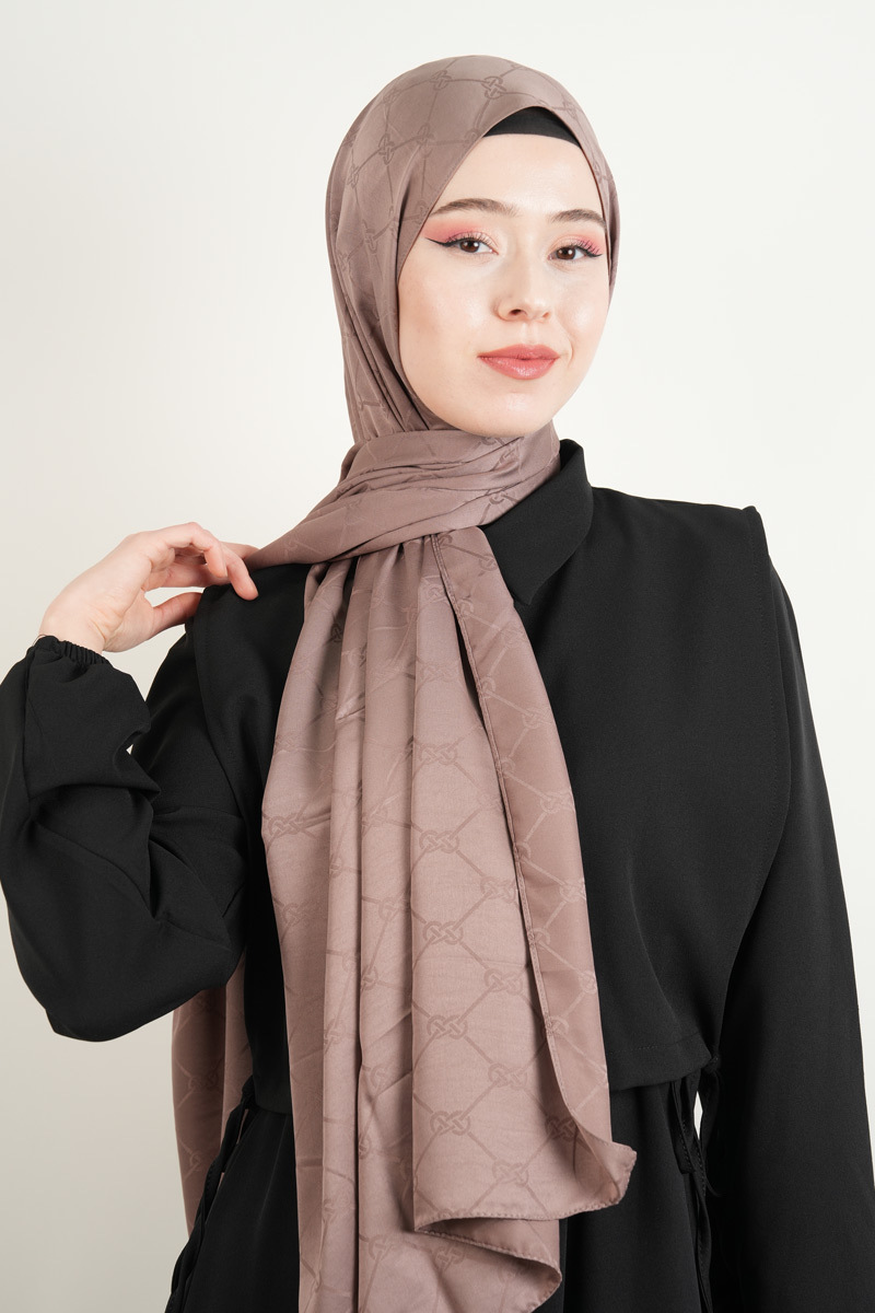 Jakarlı Şal Desenli Şal - Gül Kurusu - 1