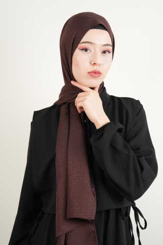 Jakarlı Şal Desenli Şal - Kahverengi 