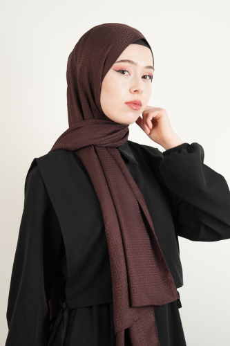 Jakarlı Şal Desenli Şal - Kahverengi - 2