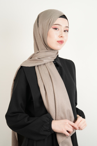 Jakarlı Şal Desenli Şal - Koyu Taş - 2