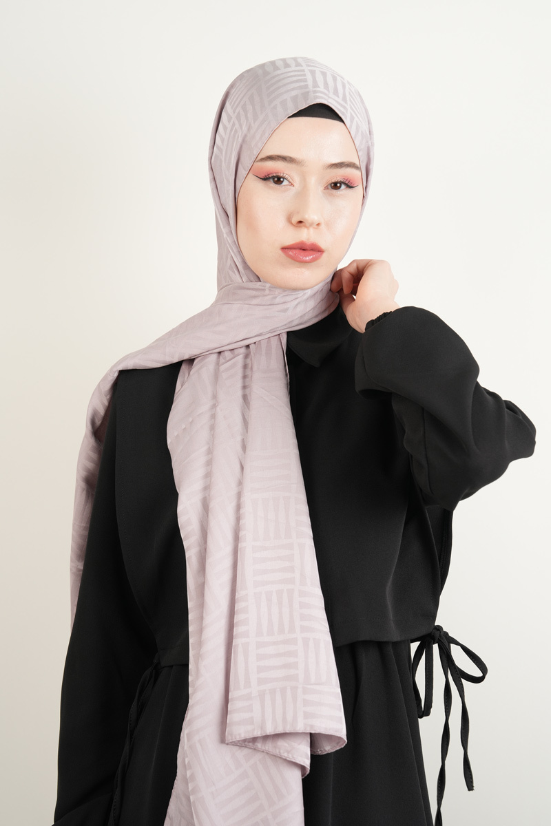 Jakarlı Şal Desenli Şal - Lila - 1