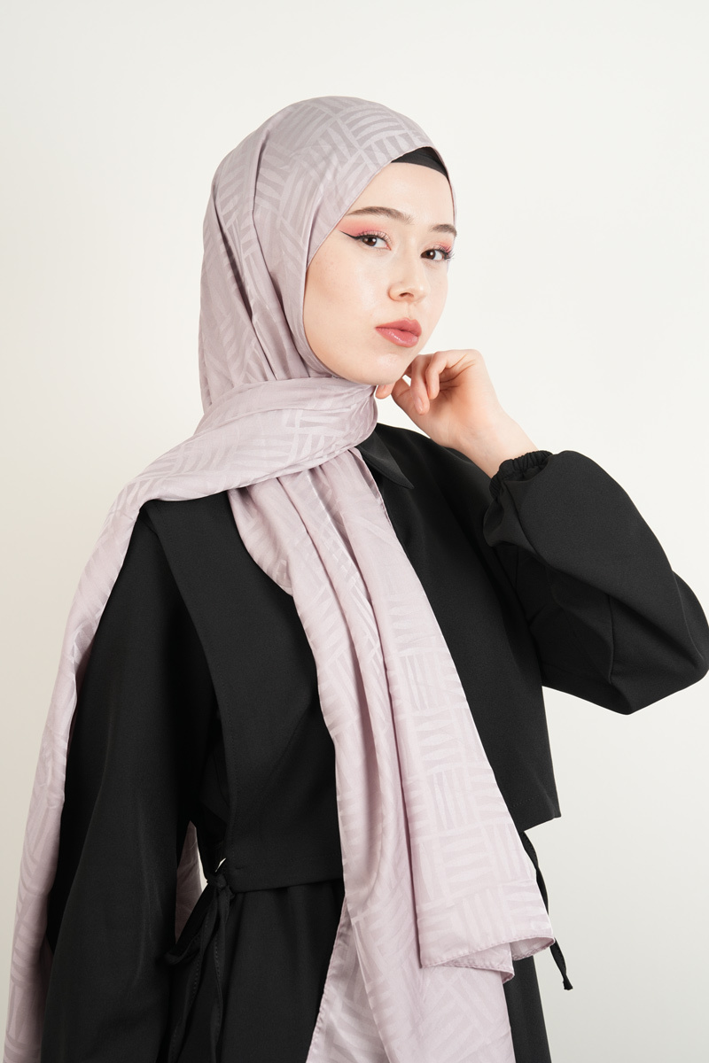 Jakarlı Şal Desenli Şal - Lila - 2